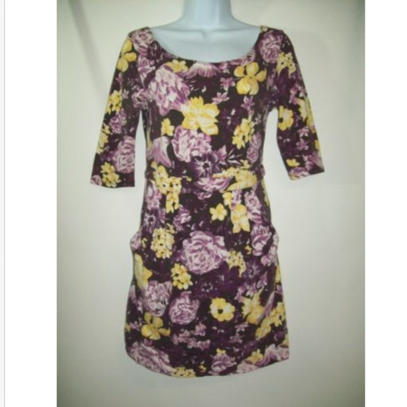 YAYA Nom de Plume Dress Purple Yellow Floral - Picture 1 of 4